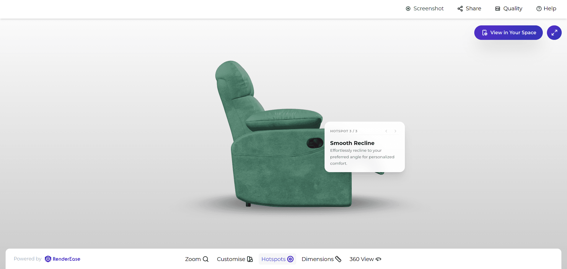 Interactive hotspot on a Recline Sofa