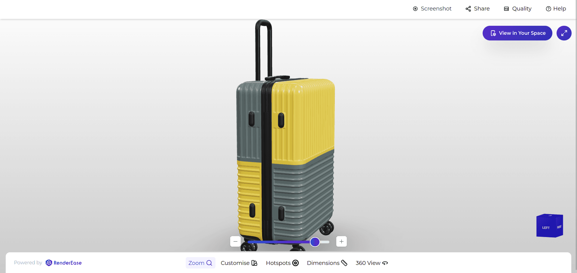 Zoom functionality in RenderEase 3D Configurator